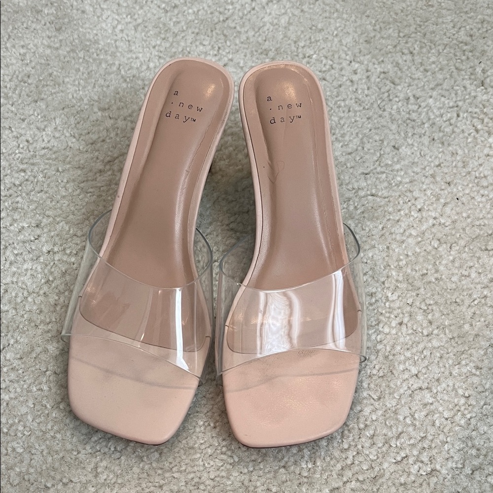 A New Day Women's Blush Mules with Clear Strap